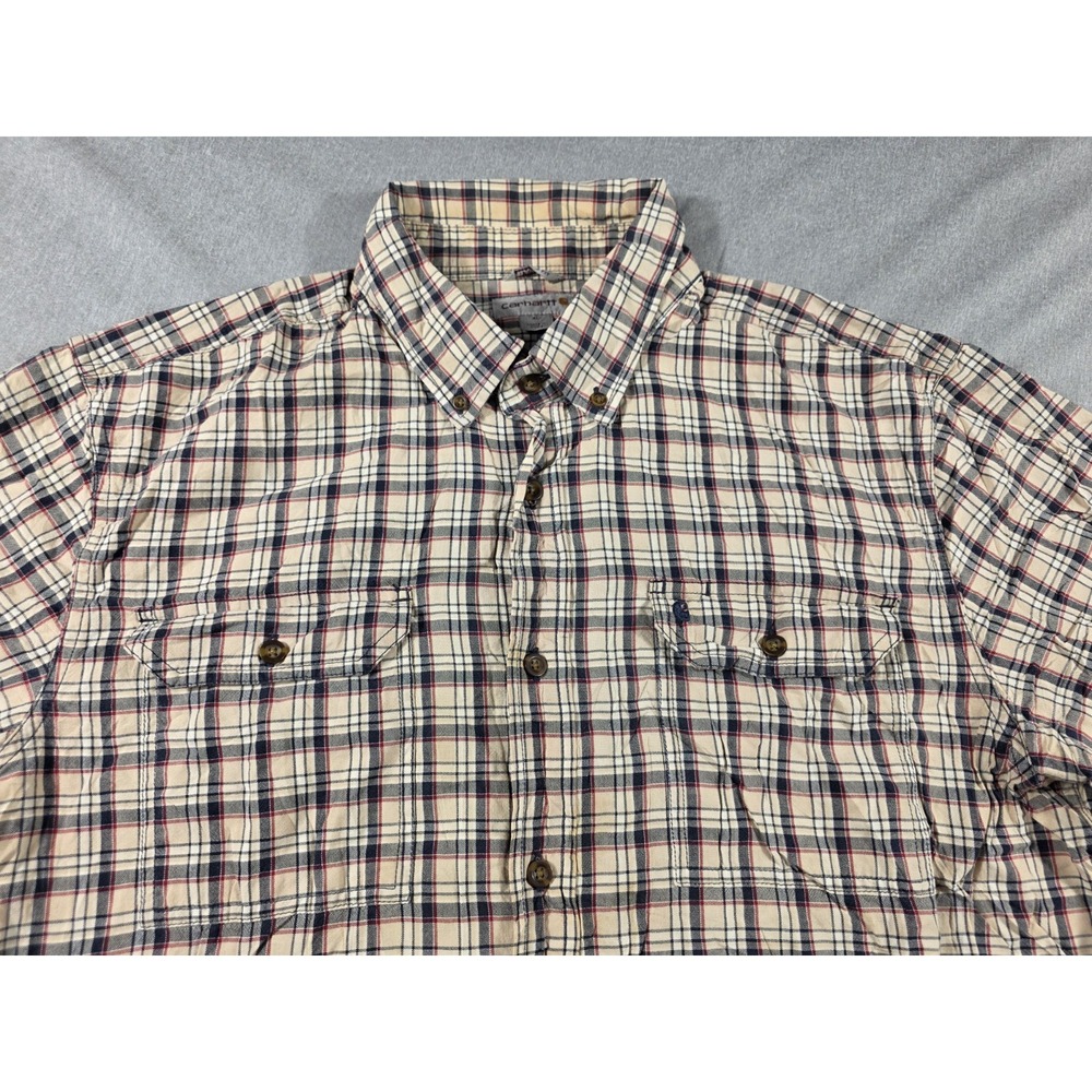Carhartt Shirt Men's Relaxed Fit XL Tan, Black, Red Plaid Button Up S/S Workwear